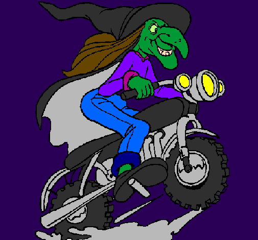 Coloring page Witch on motorbike painted byDucky The Duck
