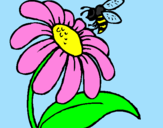 Coloring page Daisy with bee painted bykatie