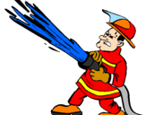 Coloring page Firefighter with fire hose painted byviki
