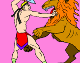 Coloring page Gladiator versus a lion painted byGreat