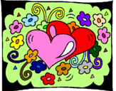 Coloring page Hearts and flowers painted byangela