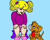 Coloring page Little girl with her puppy painted byyeisy