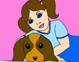 Coloring page Little girl hugging her dog painted byAbigail