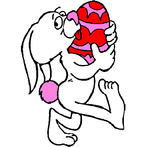 Coloring page Rabbit and Easter egg painted bycarolina val