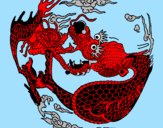 Coloring page Curled up dragon painted byalien area