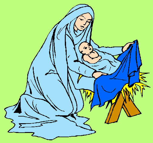 Coloring page Birth of baby Jesus painted byMargarita