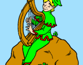 Coloring page Elf playing the harp painted byviolet