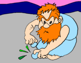 Coloring page Paleolithic man making fire painted byasd