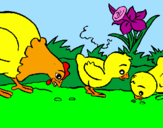 Coloring page Hen and chicks painted bylala