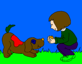 Coloring page Little girl and dog playing painted bymaximo