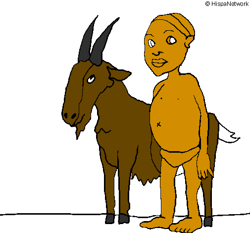 Coloring page Goat and African boy painted bymjose emiliano
