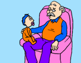 Coloring page Grandfather and grandchild painted byEQ