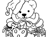 Coloring page Little bear with Christmas hat painted byyuan