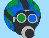 Coloring page Earth with gas mask painted bytania