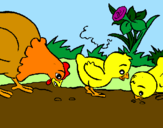 Coloring page Hen and chicks painted bycarmen