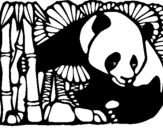 Coloring page Panda and bamboo painted bya