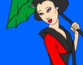Coloring page Geisha with umbrella painted bychico