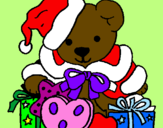 Coloring page Little bear with Christmas hat painted byCandie