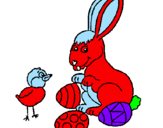 Coloring page Chick, bunny and little eggs painted byivanna@