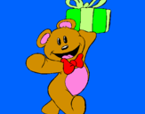 Coloring page Teddy bear with present painted byXenia