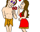 Coloring page Mayan youths in love painted byeden