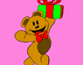 Coloring page Teddy bear with present painted bymemooo