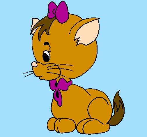 Coloring page Cat with bow painted bydani