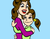Coloring page Mother and daughter embraced painted byveronica