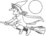 Coloring page Witch on flying broomstick painted bytanya