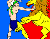 Coloring page Gladiator versus a lion painted bypablosky