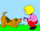 Coloring page Little girl and dog playing painted bySaleyie