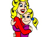 Coloring page Mother and daughter embraced painted bykelly