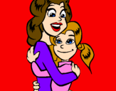 Coloring page Mother and daughter embraced painted bypaige