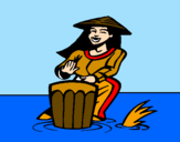 Coloring page Woman playing the bongo painted byALVARO