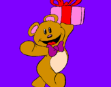 Coloring page Teddy bear with present painted byStephanie