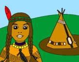 Coloring page Indian and teepee painted byKayla