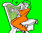 Coloring page Woman playing the harp painted byerika