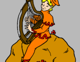 Coloring page Elf playing the harp painted byMarga
