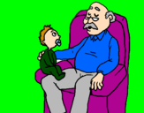 Coloring page Grandfather and grandchild painted byalba