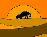 Coloring page Elephant at dawn painted bysylvester