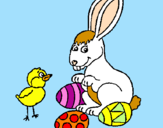 Coloring page Chick, bunny and little eggs painted bydani