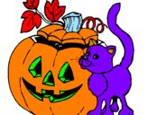 Coloring page Pumpkin and cat painted bycarlos