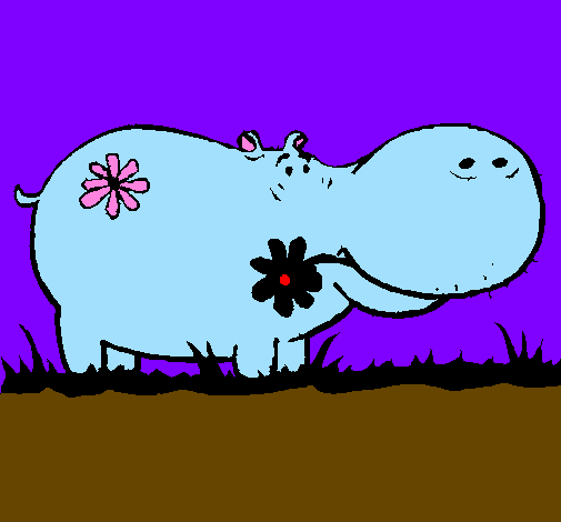 Hippopotamus with flowers