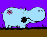 Coloring page Hippopotamus with flowers painted byCoco