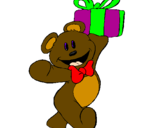 Coloring page Teddy bear with present painted byRose