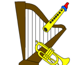 Coloring page Harp, flute and trumpet painted bycarlos