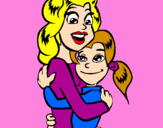 Coloring page Mother and daughter embraced painted byElla321999