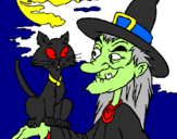 Coloring page Witch and cat painted bykelly