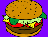 Coloring page Hamburger with everything painted byarlene