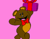 Coloring page Teddy bear with present painted bymimi